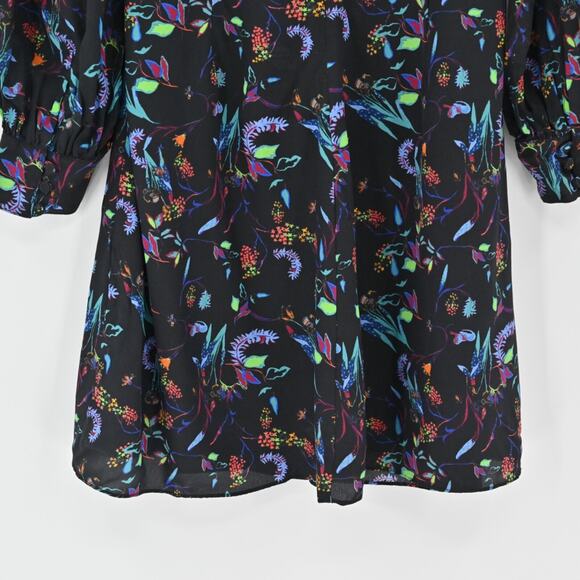 TANYA TAYLOR Dress Size 0 Clarisse Mini Black Floral Silk High Neck‎ Long Sleeve - Picture 8 of 15